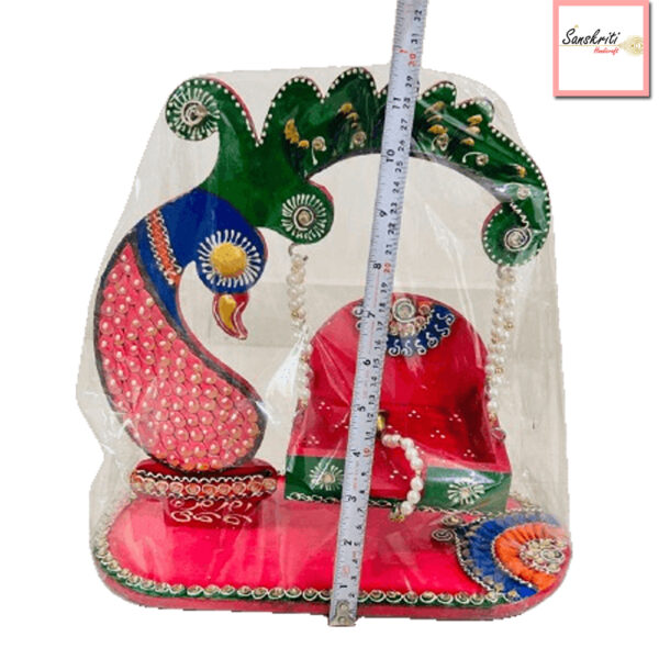 Sanskritihandicraft Wooden Pink Color Mor Shape laddu gopal jhula - Image 3