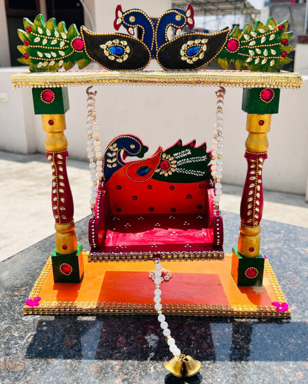 Beautiful Wooden Handicrafted Swing Jhula for Laddu Gopal - Image 2