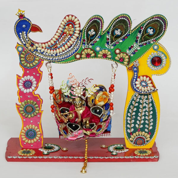 Wooden Handicrafted Swing Jhula for Laddu Gopal Krishna Janmashtami Stylish Wood Handmade Bal Gopal Thakur Ji Jhoola for Home Mandir Temple - Image 3